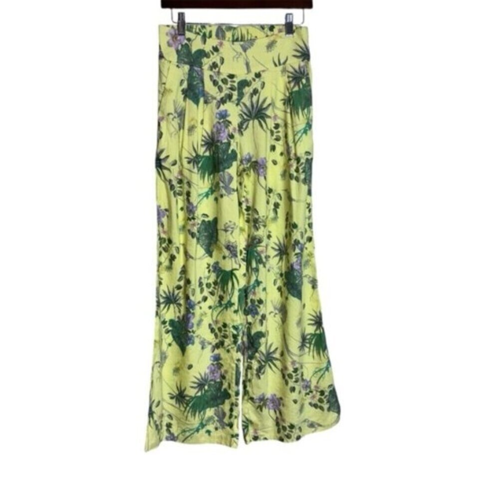 💐3/$15 INC Womens Floral Pants Small Yellow Green Flare Summer Tropical Light